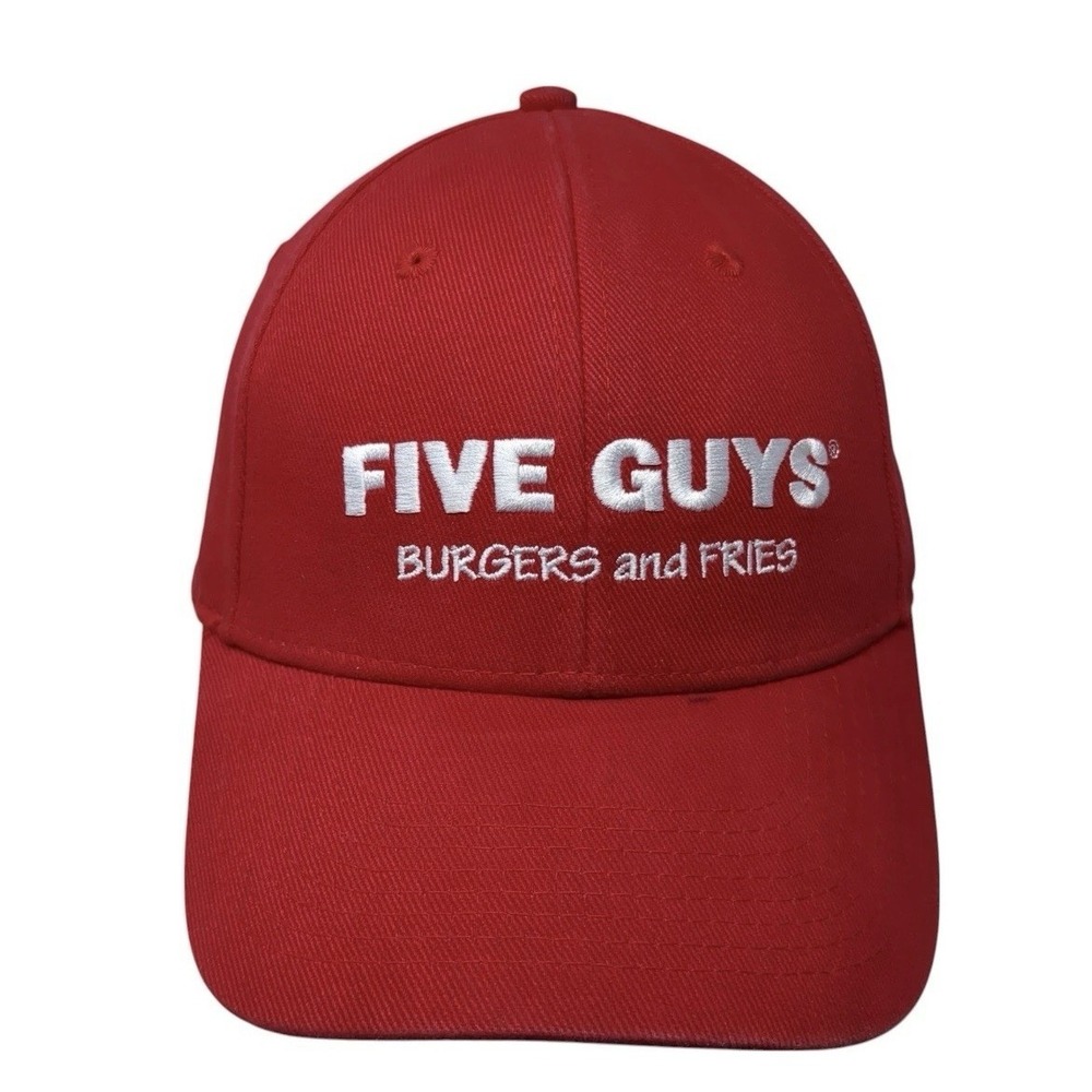 Five Guys Burgers and Fries Baseball Cap Red One Size Adjustable Embroidered